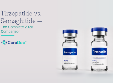Tirzepatide vs Semaglutide — real CoraDoc product vials | CoraDoc